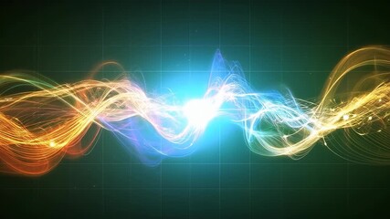 Flowing woven ribbons shifting hue, pulsing flare, emitting sparks with sequence starting in grid - Powered by Adobe