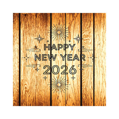 Happy New Year 2026 Rustic Wood Sign with Vintage Line Art Fireworks