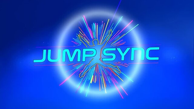 Evolving emblem shifting after cyan flash in digital studio, revealing JUMP SYNC and silhouette