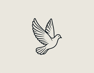 Obraz premium White dove line art forms peaceful flying symbol in clean black vector illustration