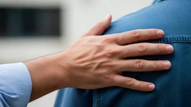 Hand comforting pat on shoulder close-up support