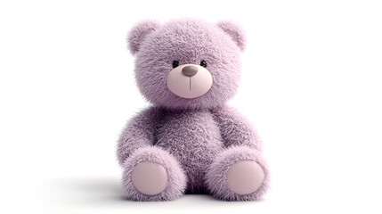 Cute purple teddy bear sitting soft plush toy for children isolated on white background