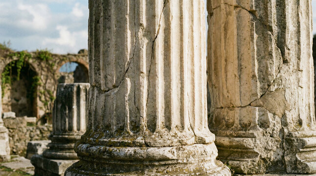 Close-up of weathered classical columns - Powered by Adobe