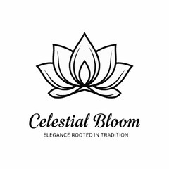 Celestial Bloom Logo with Elegant Traditional Lotus Flower.