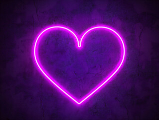 Neon Heart Sign on Purple Background for Romantic Themes
