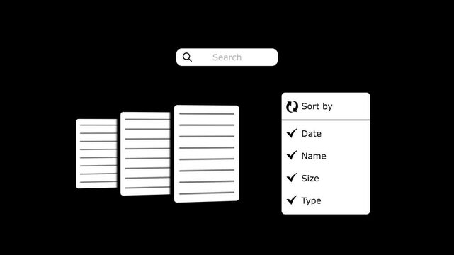 Managing digital files and sorting with search bar functionality in software