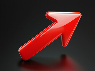 Shiny Red Arrow Pointing Upward With Glossy Finish Against Dark Background