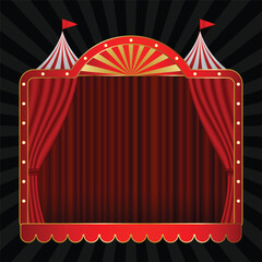 Red and White Circus frame Funfair and carnival, with dark background