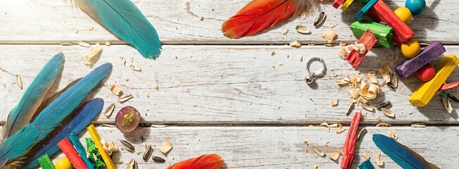 Facebook Cover Photo Flatlay of Parrot Playtime Chaos