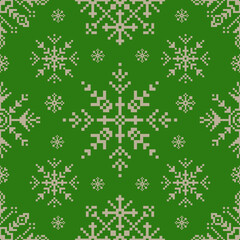 Seamless winter Cross stich pixel art, knited snowflake Christmas pattern illustration