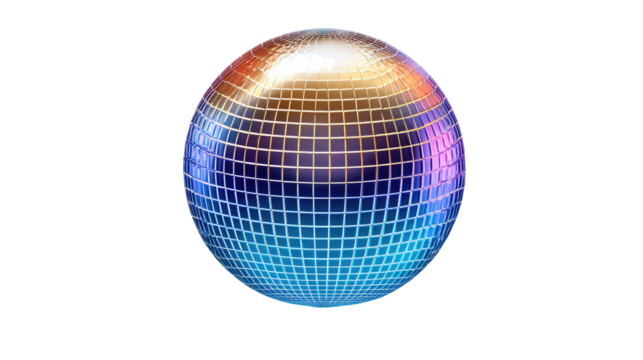 Mirrored Disco Ball: A dazzling disco ball, radiating with radiant reflections, captures the essence of vibrant nightlife and evokes a sense of festivity. 