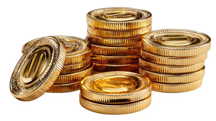 Golden Treasure: Gleaming stacks of golden coins shimmer, evoking wealth, prosperity, and the allure of financial success. Perfect for illustrating concepts of money and investment.