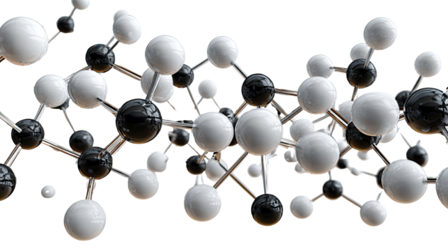 Molecular Network: Capturing the intricate beauty of molecular bonds, this image reveals a complex network of interconnected spheres.