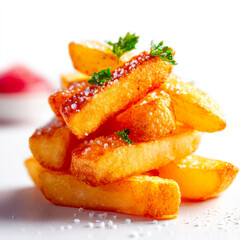 Golden Crispy French Fries Piled High Isolated on Transparent Background Perfect Snack