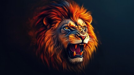 Fototapeta premium Fantasy-Inspired Illustration of a Majestic Lion in Dark Dramatic Lighting Highlighting the Power and Beauty of Wildlife in Artistic Style