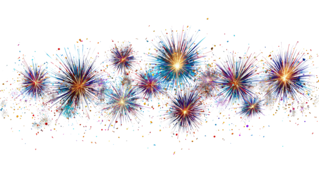 Fireworks Display: An artistic explosion of vibrant fireworks illuminates the night sky, showcasing an array of colors and dazzling light patterns, celebrating a special occasion with joy and awe.