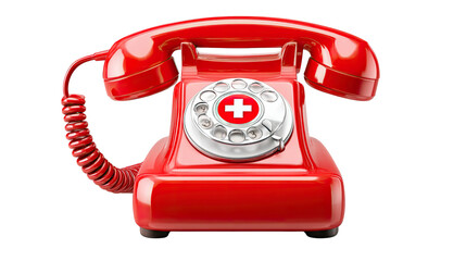 Emergency Assistance: A vintage red telephone, with the prominent medical cross, serves as a symbol of life-saving communication and immediate assistance, ready to respond to any urgent need.