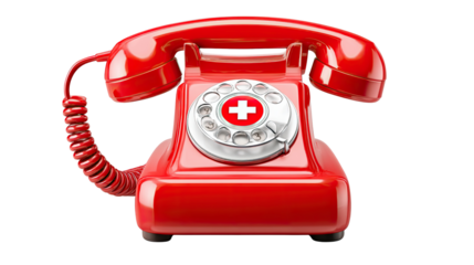 Emergency Assistance: A vintage red telephone, with the prominent medical cross, serves as a symbol of life-saving communication and immediate assistance, ready to respond to any urgent need.