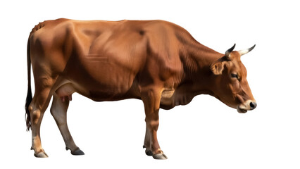 Brown cow PNG isolated on transparent background, domestic animal with horns for agricultural and farming concepts, livestock © Cian