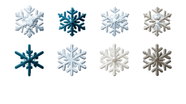 Winter Whispers: A collection of exquisite snowflakes, each a unique masterpiece of icy artistry, evokes the enchanting beauty and delicate precision of winter's embrace. 