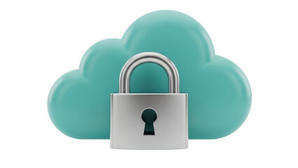 Cloud security concept PNG isolated on transparent background, digital data protection with padlock for secure storage and privacy