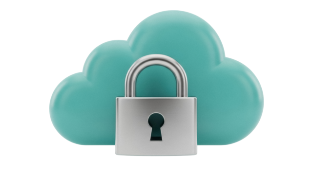 Cloud security concept PNG isolated on transparent background, digital data protection with padlock for secure storage and privacy - Powered by Adobe