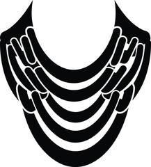 Abstract Black Silhouette of a Stylized Necklace or Collar with Layered Curved Elements on White Background
