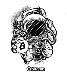 Astronaut Bitcoin Crypto Currency Space Art T-Shirt Graphic