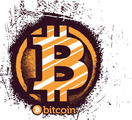 Bitcoin Logo T-Shirt Design Vintage Grunge Cryptocurrency Art