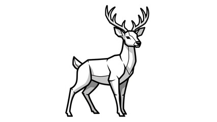 Fototapeta premium A stylized illustration of a deer standing, depicted in black and white with detailed antlers.