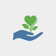 eco-friendly hand holding a heart-shaped plant symbolizing growth and care