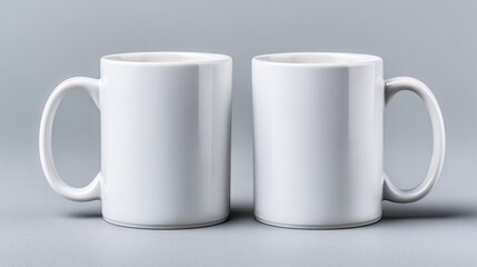 Mockup of Two White Coffee Mugs on Plain Background