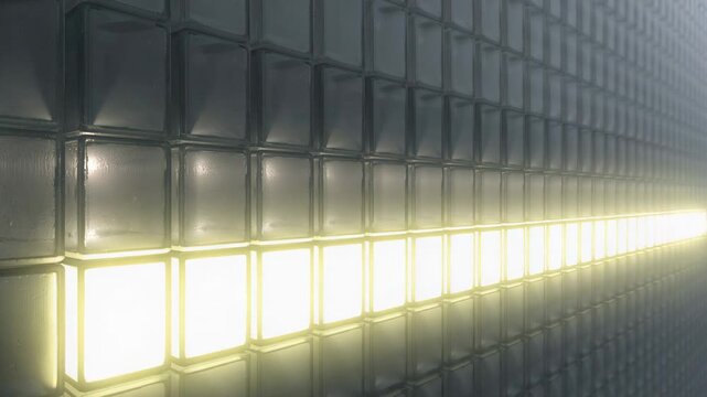 Lighting single module lower-left starting tiles lighting along glass block wall, forming warm band