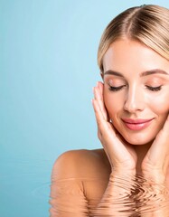 【スキンケア】化粧品で肌の保湿をする美容モデル：潤い