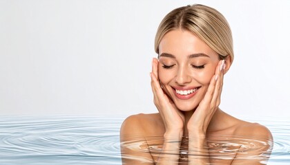 【スキンケア】化粧品で肌の保湿をする外国人美容モデル：潤い