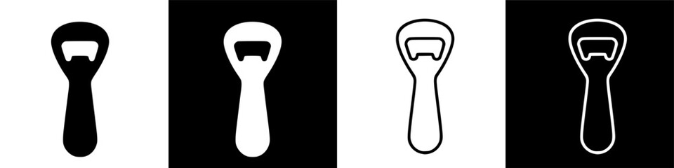 Four variations of a simple bottle opener design in black and white