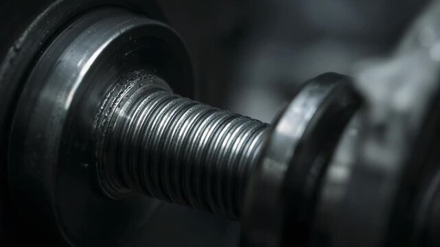 Camera focusing threaded shaft with flange and collars in workshop for inspection, revealing grease