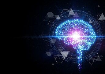 Obraz premium A futuristic visualization of artificial intelligence, showing glowing neural networks, digital brains, and interconnected data streams in a high-tech environment. 