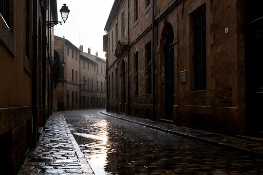 Regen in einer eleganten europ&auml;ischen Altstadtgasse
