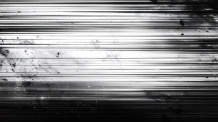 Black and white abstract background with horizontal lines, grunge texture, and film grain overlay effect