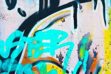 Graffiti art with vibrant neon blue and orange accents, bold strokes. Urban 90s style, funky, colorful, dynamic. Perfect for backgrounds, street art themes, digital artworks, creative banners.