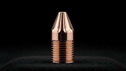 A precision-machined solid copper bullet with a fluted tip and threaded base on a black background.