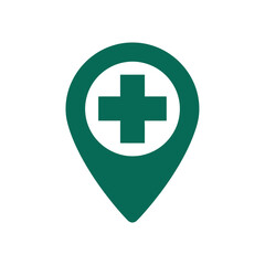 Obraz premium Green hospital pharmacy location map marker symbol flat illustration