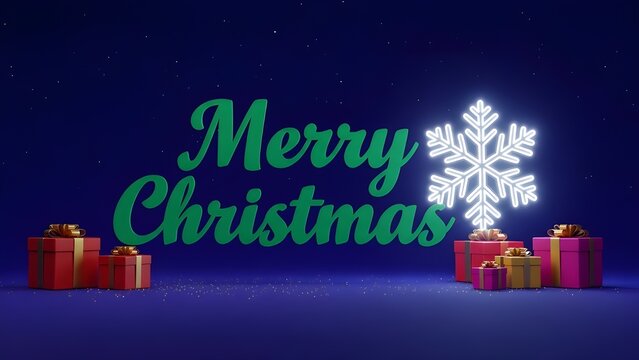 Merry Christmas Typography: Bold Emerald Green Script on Deep Blue Starry Background