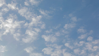 Nature sky blue background, clear sky, clouds, sunny day, winter morning, natural landscape, summer afternoon daylight, spring horizon.