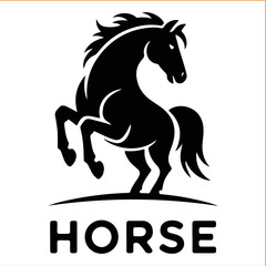Elegant horse rearing up in a striking black and white logo design for branding VECTOR