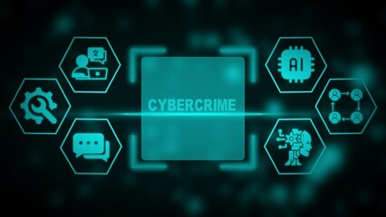 Digital cybercrime concept with interconnected icons and A I chip technology computer