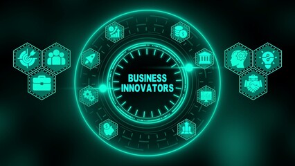 Glowing Teal Business Innovators Concept with Icons innovation technology