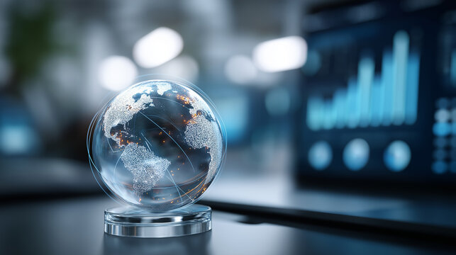 AI cloud computing interface with virtual globe visualization data analytics charts cloud storage management big data infrastructure intelligent processing platform distribute - Powered by Adobe