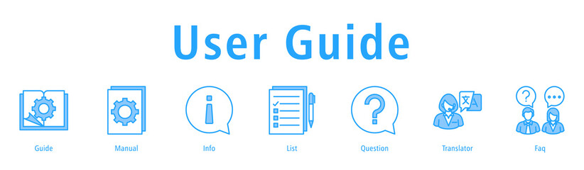 User Guide banner with icons of Guide, Manual, Info, List, Question, Translator and Faq.